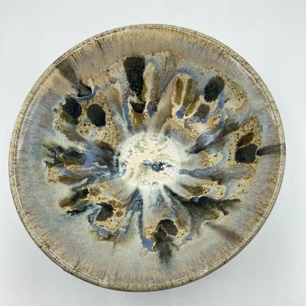 Art Pottery Handthrown Drip Glaze Bowl Blue Earth Tones 7 3/4